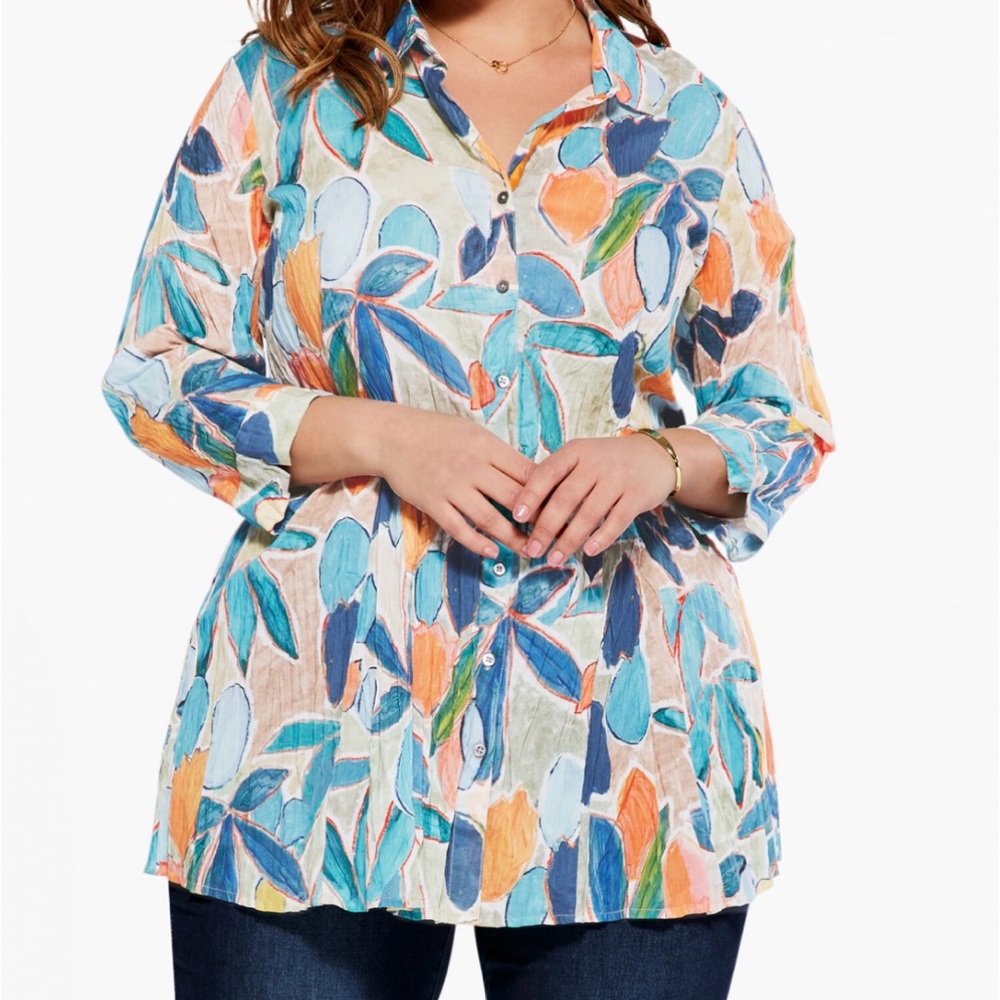 Nic + Zoe vintage Colorful Abstract Print Women's Top